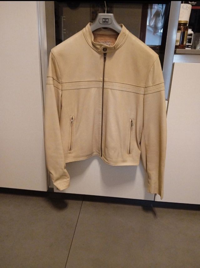 Giacca pelle beige uomo