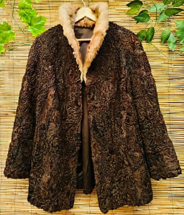 Abrigo vintage astracán marrón-mujer