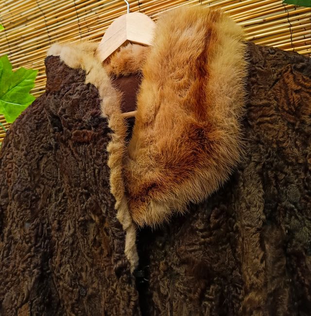 Abrigo vintage astracán marrón-mujer