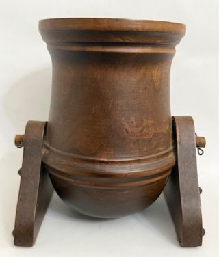 Mortaio legno metallo antico