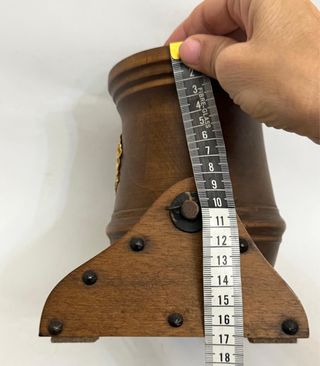 Mortaio legno metallo antico