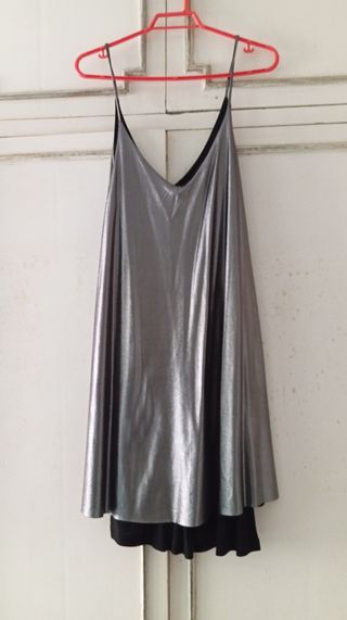 Vestido fiesta plata-negro