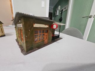 Maqueta estación tren vintage,con casas y iglesia