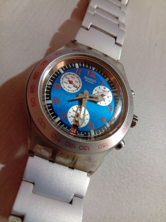 Swatch Cronografo Blu Argento
