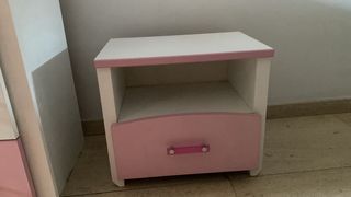 Cassettiera e 2 comodini per bambini rosa-bianco