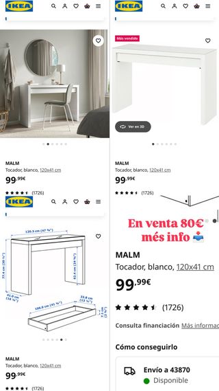 Tocador MALM blanco 120x41cm