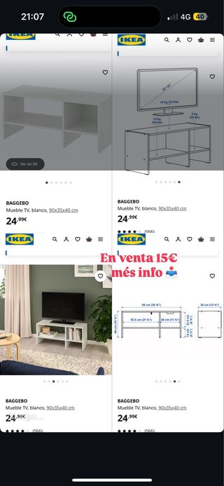 Mueble TV BAGGEBO blanco 90x35x40