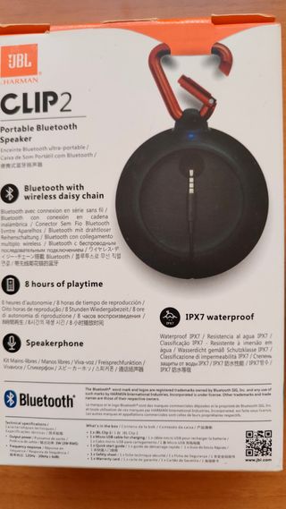 Altavoz JBL Clip 2 negro. Con mosquetón.