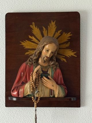 Sagrado Corazón Jesús - Relieve madera Antiguo