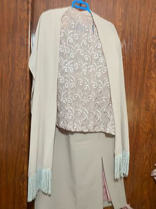 Vestido fiesta beige y rosa palo - 5XL