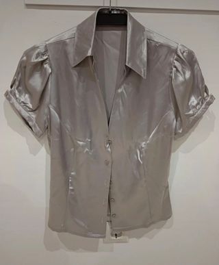 Camisa o Blusa Satén Plata para Mujer Talla Única