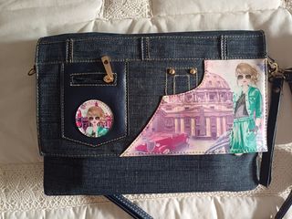 Bolso bandolera denim multicolor para chica 