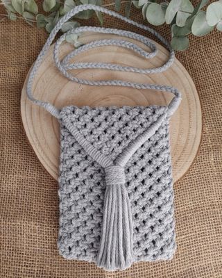 Bolso bandolera macramé gris