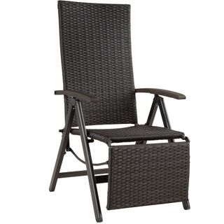 Sillón relajante de ratán sintético y aluminio con reposapiés negro