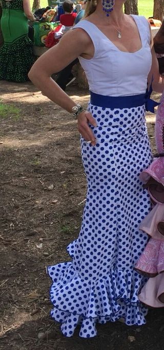 Traje Flamenca lunares azul blanco