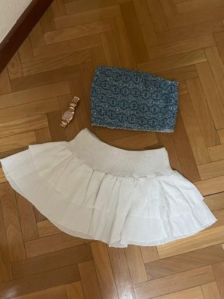 Falda blanca fruncida - Talle S