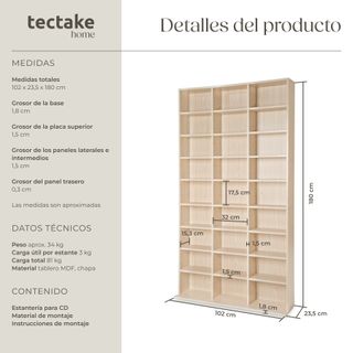 Estantería Christel 180x102x23,5cm haya
