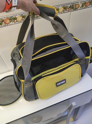 Transportín gato gris-amarillo