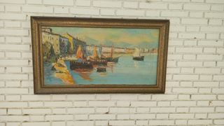 Cuadro óleo pintura Marina mar mediterráneo retro
