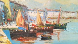 Cuadro óleo pintura Marina mar mediterráneo retro