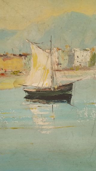 Cuadro óleo pintura Marina mar mediterráneo retro