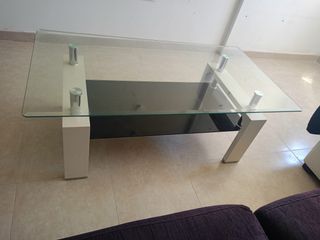 Mesita centro cristal y madera
