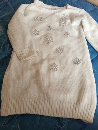 Vestido Jerséy Blanco con Pedrería