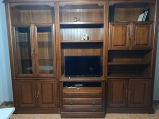 Librería, mesa, sillas, sofás, salón pino