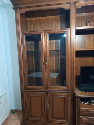 Librería, mesa, sillas, sofás, salón pino