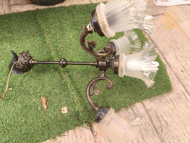 Lámpara bronce araña antigua 4 brazos