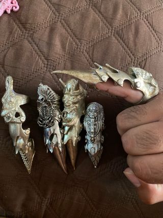5 Anillos Garra Dragón Plata Ajustables