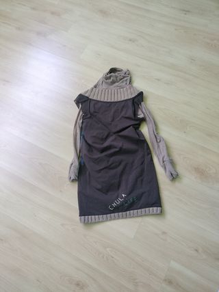 Vestido marrón y beige