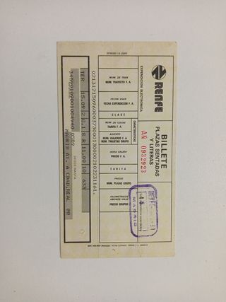 Antiguo billete RENFE años 70-80