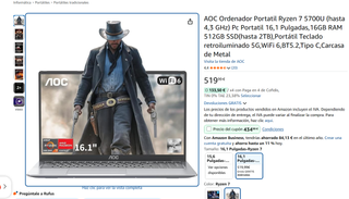 AOC Ordenador Portatil Ryzen 7 5700U 