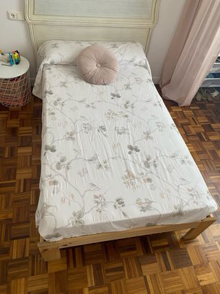 Cama 105cm madera - colchón beige