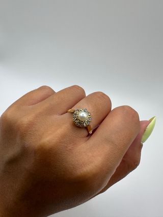 Anillo oro perla - diamante