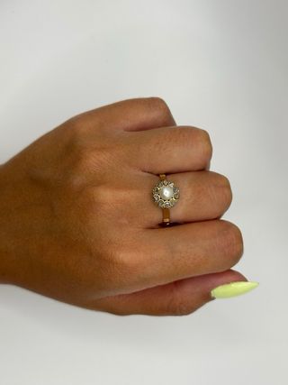 Anillo oro perla - diamante