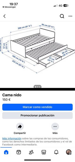 Cama nido madera - 206cm