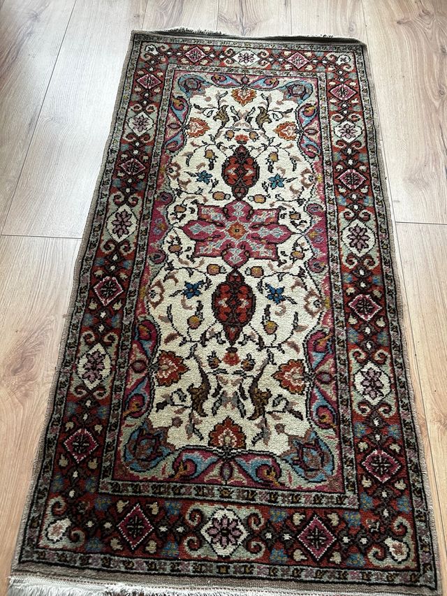 Tappeto vintage lana beige/rosso