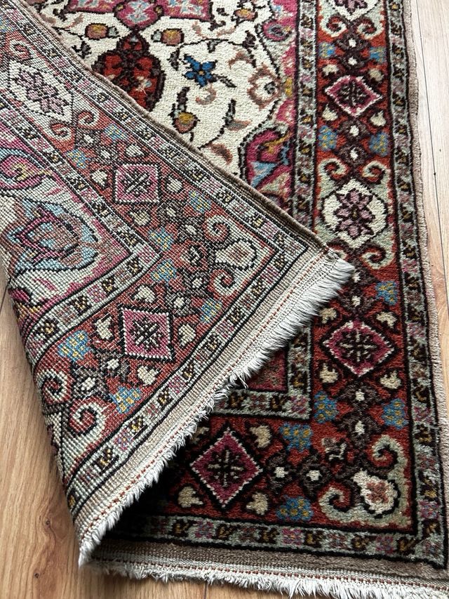 Tappeto vintage lana beige/rosso