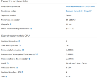 Procesador Intel Xeon E5-2650-V2 (con BenchMark)