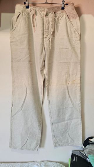 Pantalón lino beige hombre