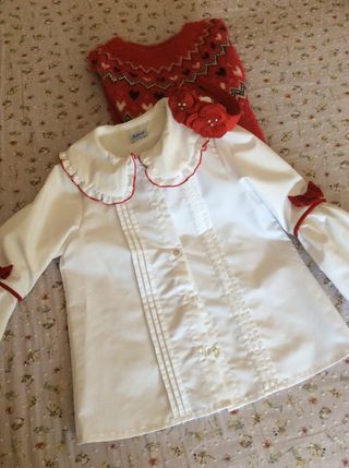 Vestido, blusa y abrigo invierno niña - Rojo 