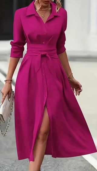 Vestido camisero fucsia - Talla M - Nuevo
