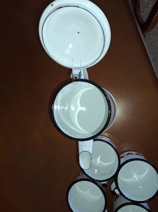 Cafetera y 6 tazas peltre ❤️