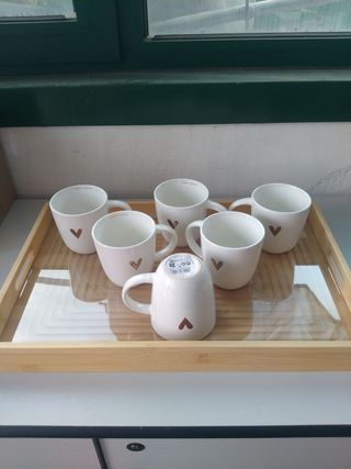 Set 6 tazze + vassoio bamboo