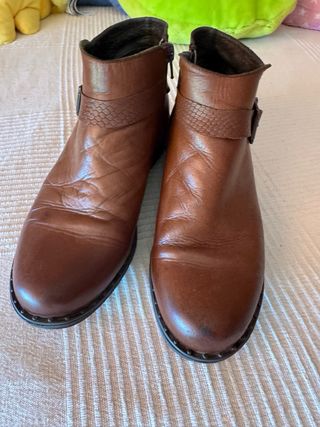 Botines Piel Marrón Mujer - Talla 38