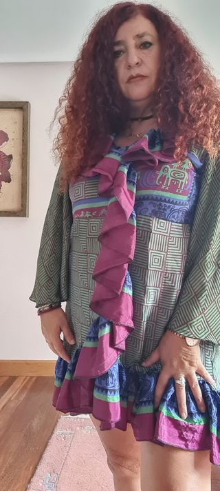 Vestido indio estampado - Verde y Rojo