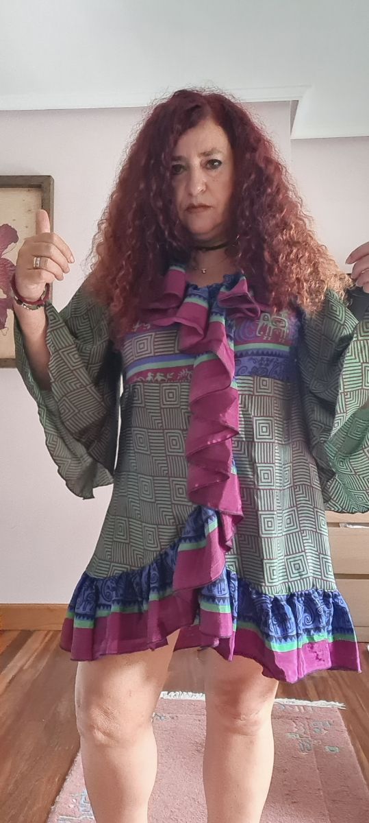 Vestido indio estampado - Verde y Rojo