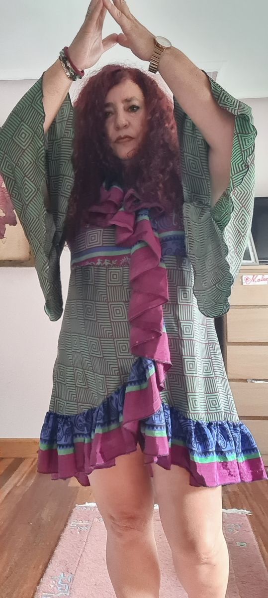 Vestido indio estampado - Verde y Rojo